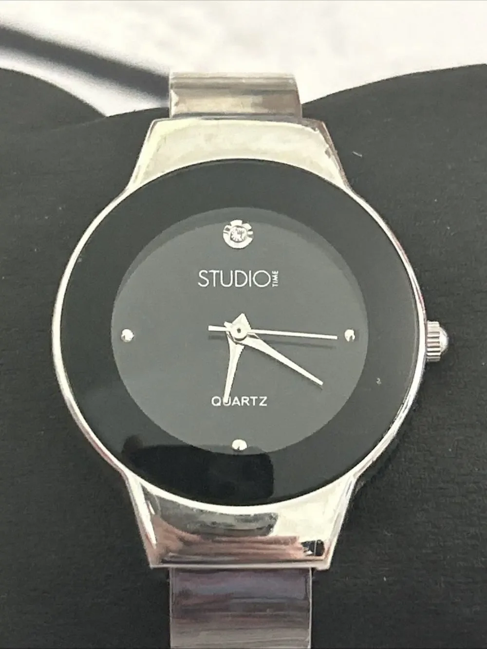 Studio Time Black Dial Silver Case And Band Women’s Cuff Watch